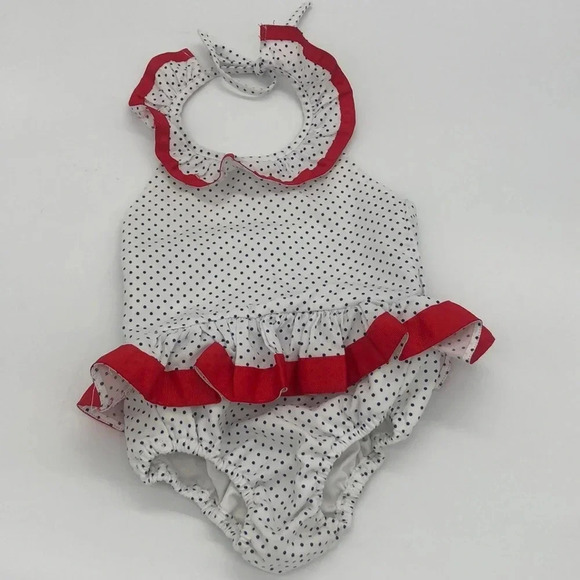 Eliza James 1 Piece Halter Ruffle Polka Dot Swim Summer Outfit 24 Months - Picture 1 of 4
